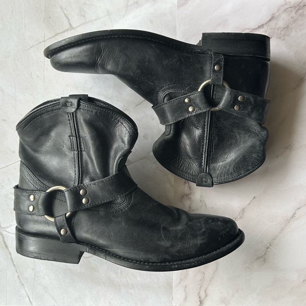 Frye Wes Harness Boots in Black Leather